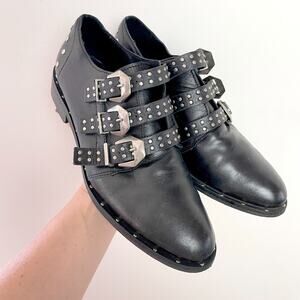 Italian Leather Studded Punk Goth Statement Buckle Oxfords Sz 38 Made in Italy
